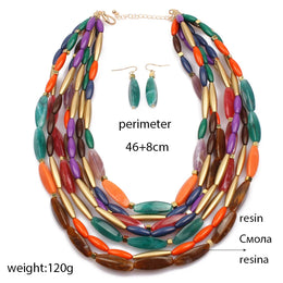 African Beads Multilayer Jewelry Set - Vintage Necklace & Earrings