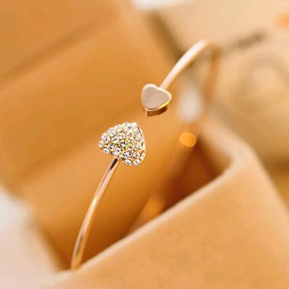 Crystal Double Heart Bracelet - Trendy Zinc Alloy Fashion Jewelry