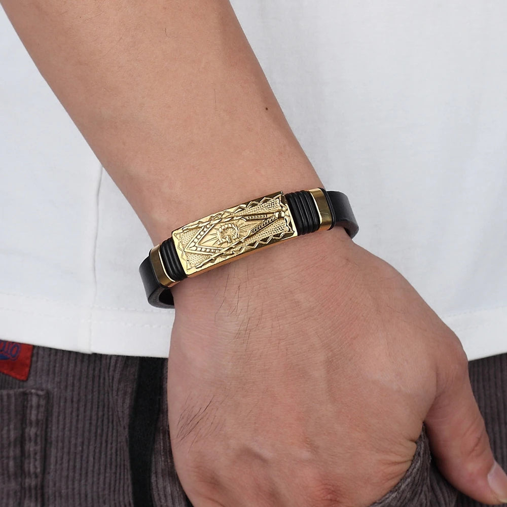 Gold Leather Bracelet - Totem Geometric Fashion Jewelry