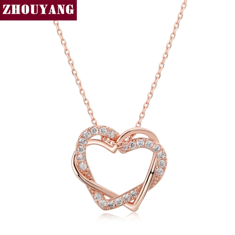 Heart to Heart Rose Gold Pendant Necklace - Cubic Zirconia Sparkle