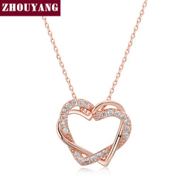 Heart to Heart Rose Gold Pendant Necklace - Cubic Zirconia Sparkle