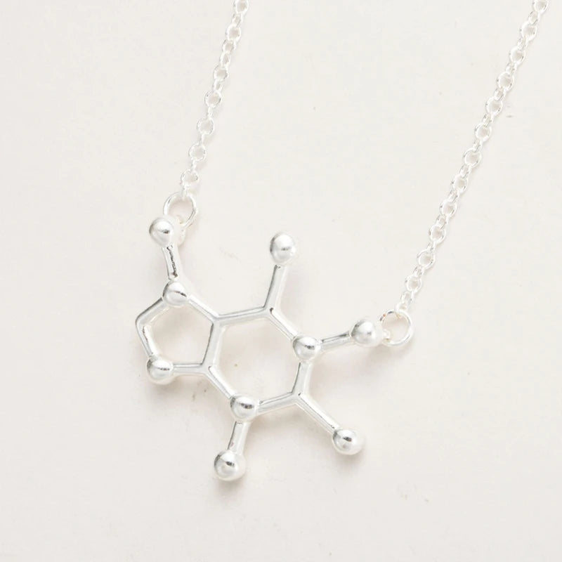 Simple Caffeine Molecule Structure Necklace - Minimalist Science Jewelry