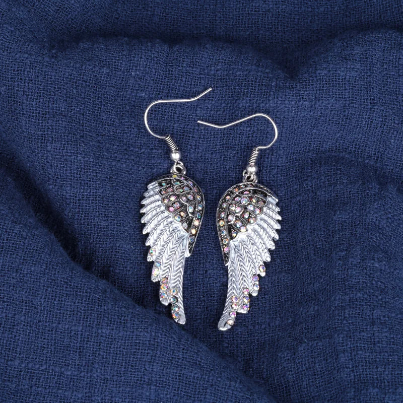 Angel Wings Feather Crystal Earrings - Punk Zinc Alloy Fashion Jewelry