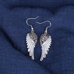 Angel Wings Feather Crystal Earrings - Punk Zinc Alloy Fashion Jewelry