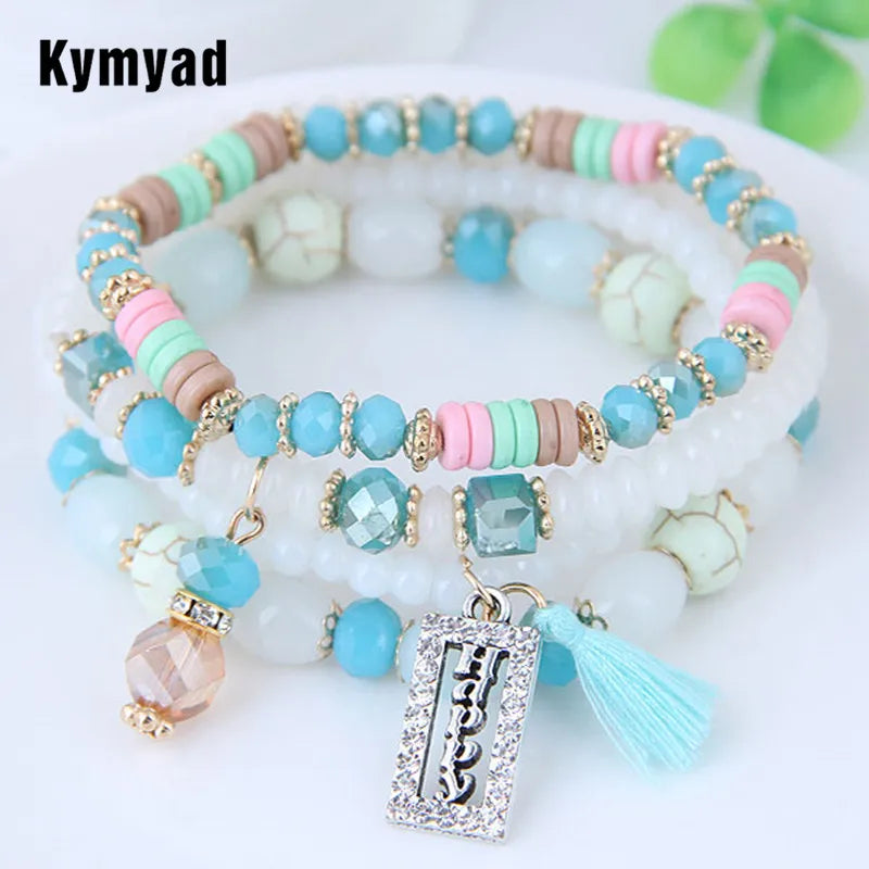 Bohemian Beads Crystal Charms Bracelets - Zinc Alloy Fashion Jewelry