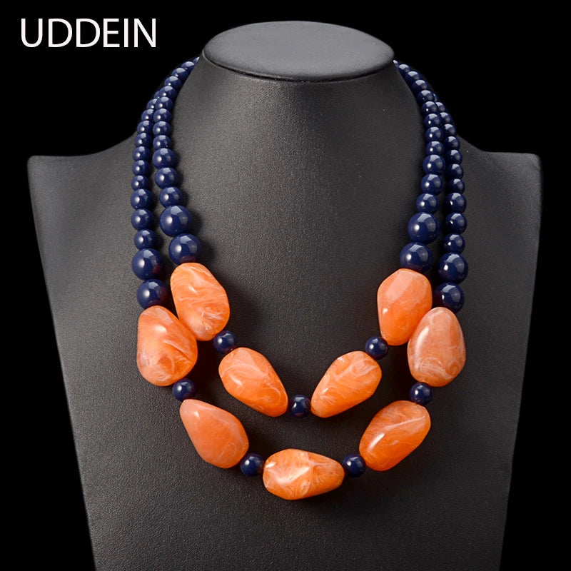 Bohemian Vintage Necklace - Geometric Resin Statement Pendant