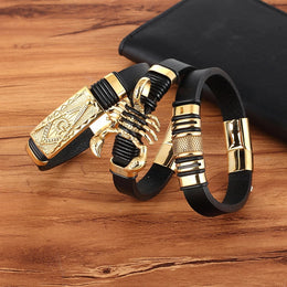 Gold Leather Bracelet - Totem Geometric Fashion Jewelry