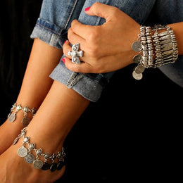 Vintage Bohemian Coin Tassel Anklet - Beach Jewelry