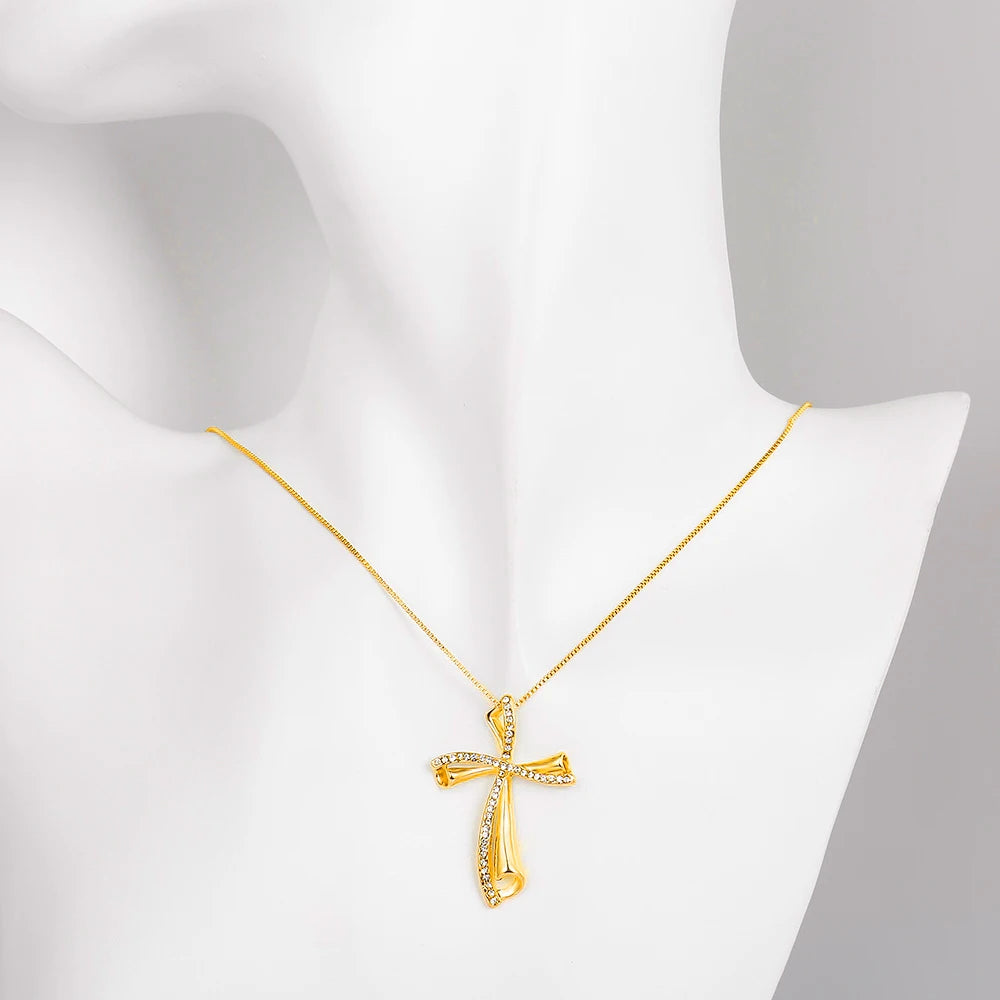 Classic Cross Necklace - Crystal Pendant with Premium Plating