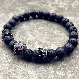 Natural Lava Stone Beaded Bracelet - CZ Crystal Hiphop Fashion Jewelry
