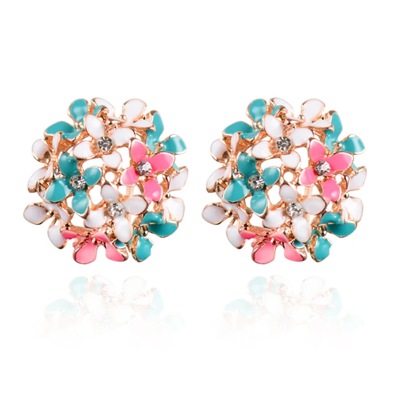 Crystal Flower Clover Earrings - Zinc Alloy Fashion Statement Jewelry