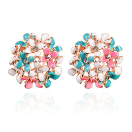Crystal Flower Clover Earrings - Zinc Alloy Fashion Statement Jewelry