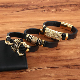 Gold Leather Bracelet - Totem Geometric Fashion Jewelry