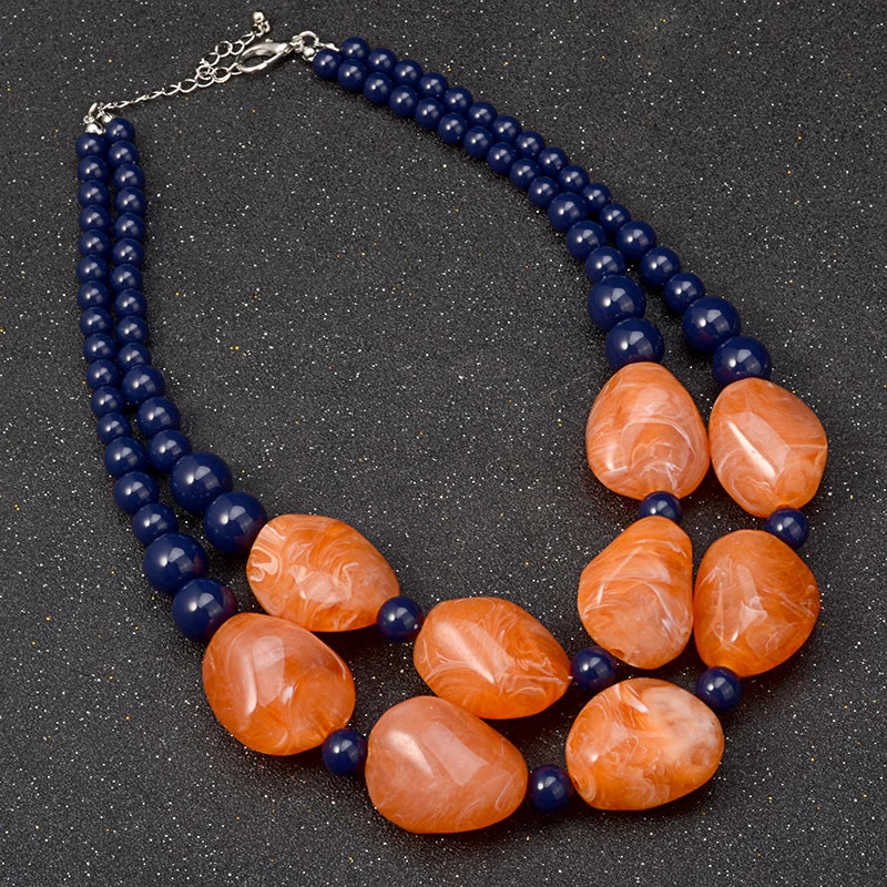 Bohemian Vintage Necklace - Geometric Resin Statement Pendant