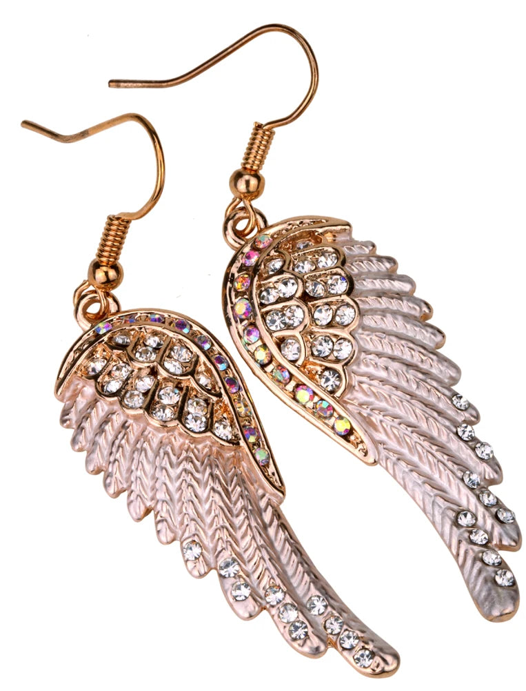 Angel Wings Feather Crystal Earrings - Punk Zinc Alloy Fashion Jewelry