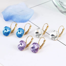 Classy Gold Color Square Stud Earrings - Crystal Metal Fashion Jewelry