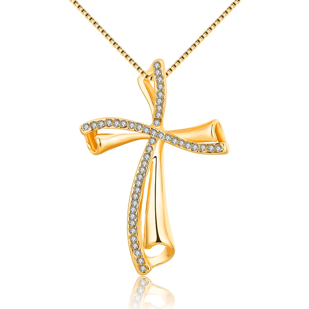 Classic Cross Necklace - Crystal Pendant with Premium Plating