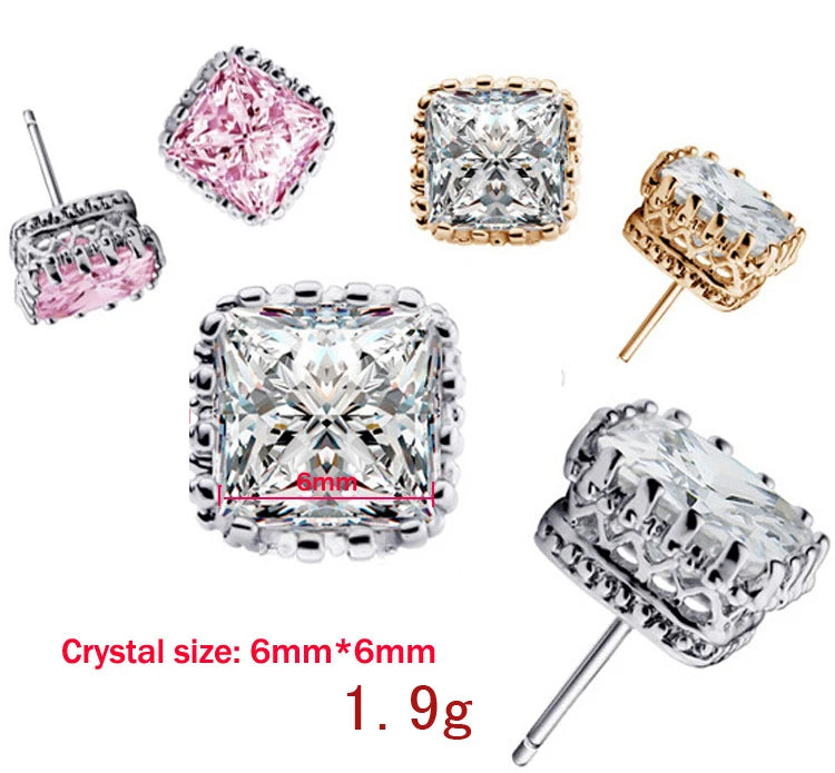 Small 925 Sterling Silver Stud Earrings with Cubic Zirconia - Trendy Elegant Jewelry
