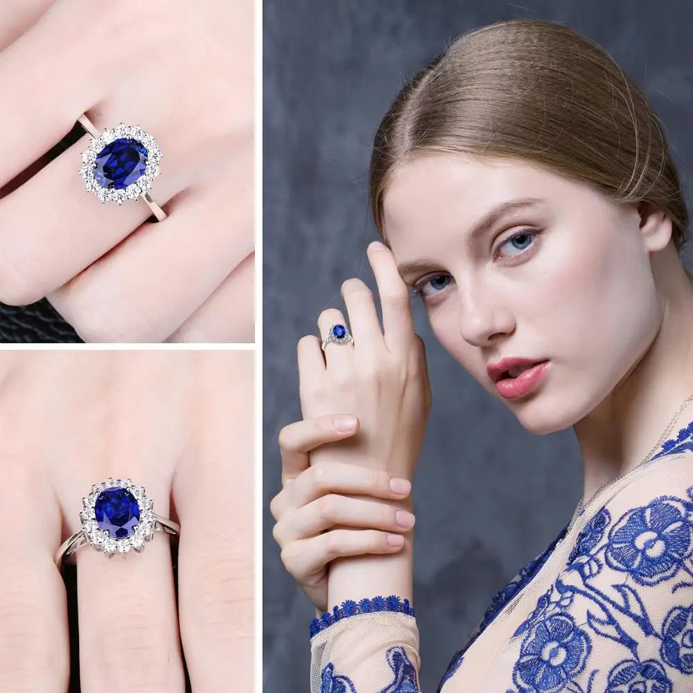 Blue Sapphire 925 Sterling Silver Ring - Oval Topaz Fine Jewelry