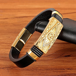 Gold Leather Bracelet - Totem Geometric Fashion Jewelry