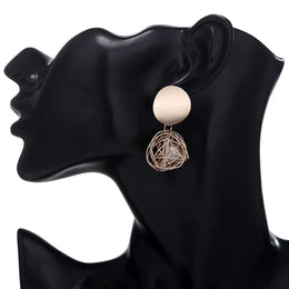 Geometric Woven Ball Pearl Drop Earrings - Romantic Statement Jewelry