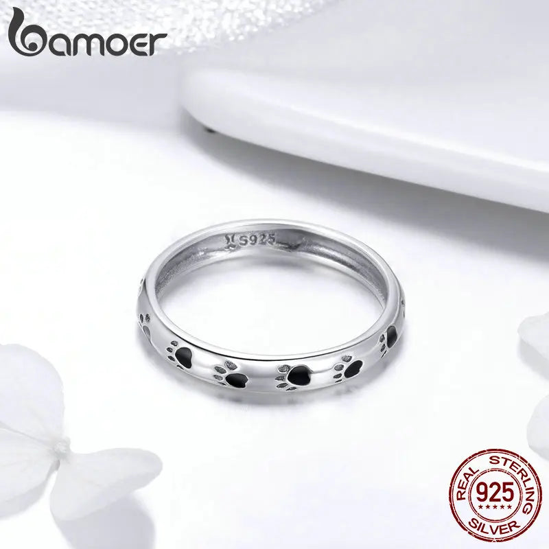 925 Sterling Silver Stackable Dog Cat Footprints Finger Ring - Pet Lover Jewelry