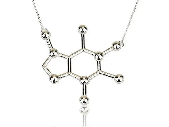 Simple Caffeine Molecule Structure Necklace - Minimalist Science Jewelry