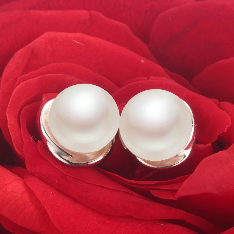 Genuine Natural Pearl Earrings - 925 Sterling Silver Studs