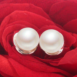 Genuine Natural Pearl Earrings - 925 Sterling Silver Studs