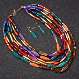 African Beads Multilayer Jewelry Set - Vintage Necklace & Earrings