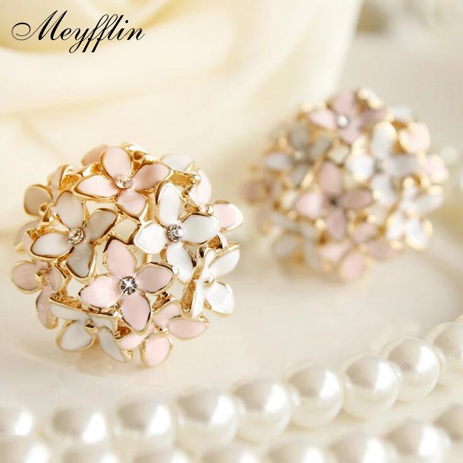 Crystal Flower Clover Earrings - Zinc Alloy Fashion Statement Jewelry