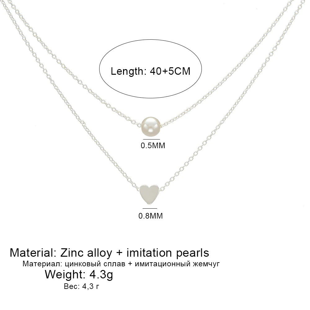 Sweet Double Layers Heart Pendant Necklace - Imitation Pearl Design