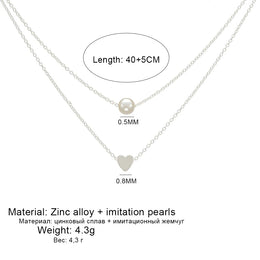 Sweet Double Layers Heart Pendant Necklace - Imitation Pearl Design