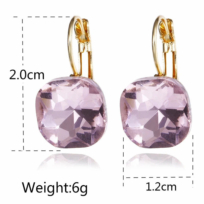 Classy Gold Color Square Stud Earrings - Crystal Metal Fashion Jewelry