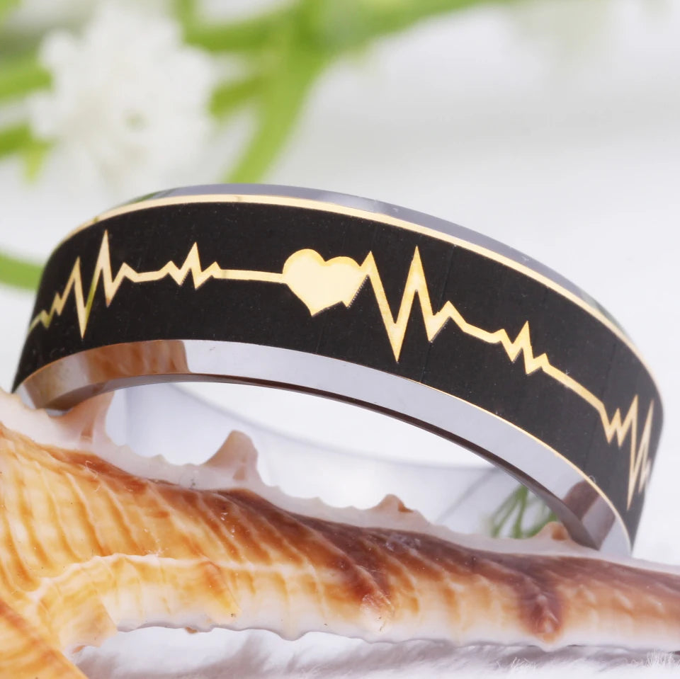 Golden Heartbeat Ring - Tungsten Carbide Wedding Band