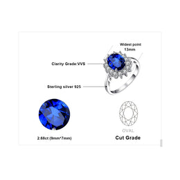 Blue Sapphire 925 Sterling Silver Ring - Oval Topaz Fine Jewelry