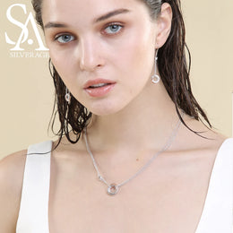 925 Sterling Silver Long Necklace - Rose Gold Zircon Pendant