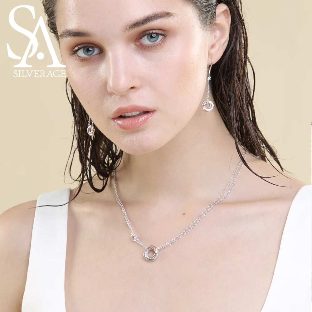 925 Sterling Silver Long Necklace - Rose Gold Zircon Pendant
