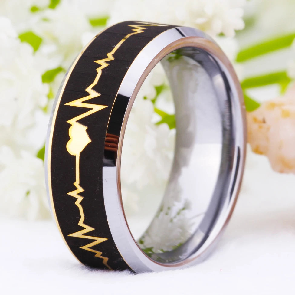 Golden Heartbeat Ring - Tungsten Carbide Wedding Band