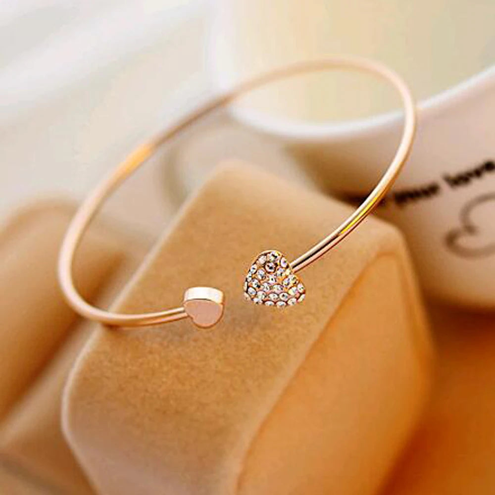 Crystal Double Heart Bracelet - Trendy Zinc Alloy Fashion Jewelry