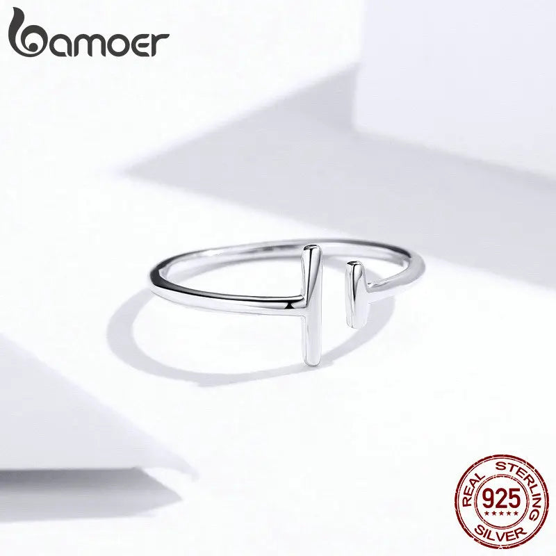 925 Sterling Silver Minimalist Open Adjustable Ring - Geometric Design