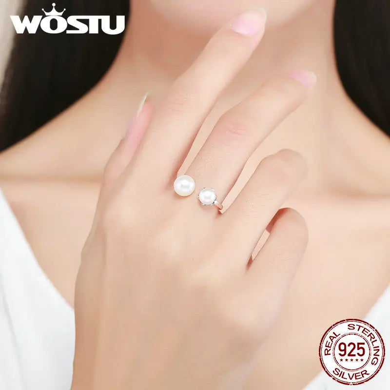 925 Sterling Silver & Freshwater Pearl Cultured Ring - Zircon Accent Jewelry