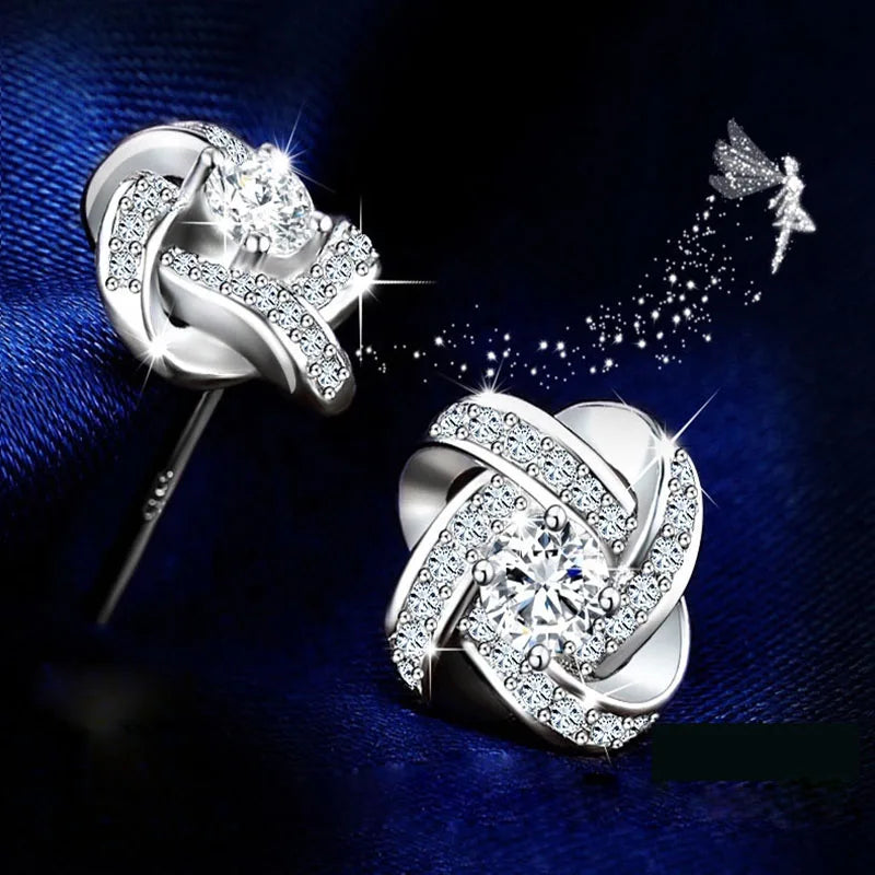 925 Sterling Silver Flower Crystal Earrings - Zircon Stud Jewelry