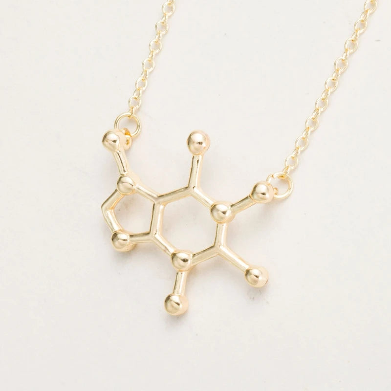 Simple Caffeine Molecule Structure Necklace - Minimalist Science Jewelry