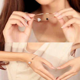 Crystal Double Heart Bracelet - Trendy Zinc Alloy Fashion Jewelry
