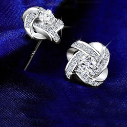 925 Sterling Silver Flower Crystal Earrings - Zircon Stud Jewelry