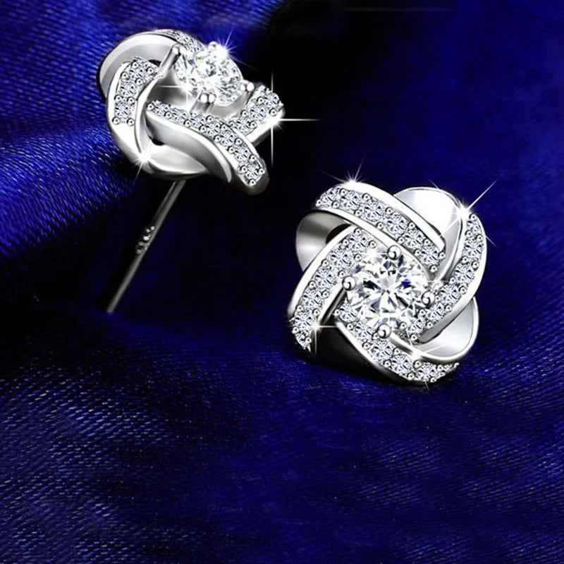 925 Sterling Silver Flower Crystal Earrings - Zircon Stud Jewelry