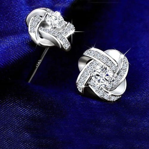 925 Sterling Silver Flower Crystal Earrings - Zircon Stud Jewelry
