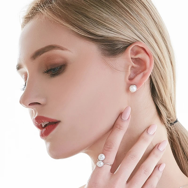 Genuine Natural Pearl Earrings - 925 Sterling Silver Studs