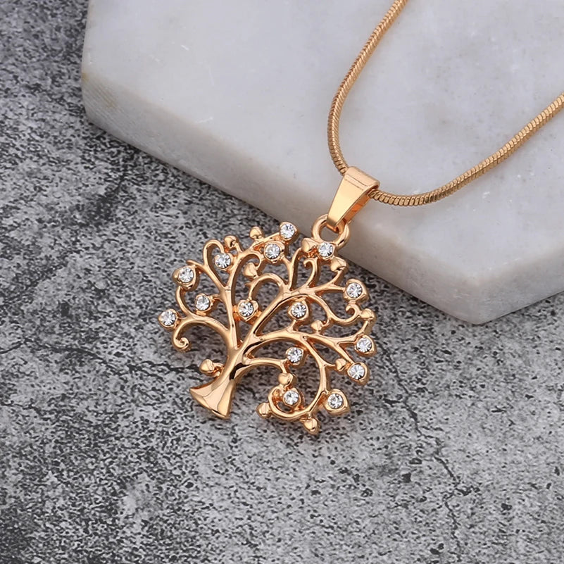 Tree of Life Pendant Necklace - Rhinestone Symbolic Jewelry